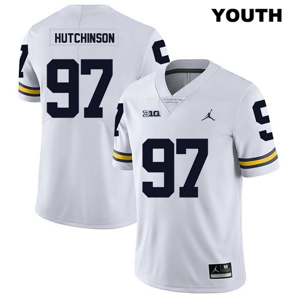 Youth NCAA Michigan Wolverines Aidan Hutchinson #97 White Jordan Brand Authentic Stitched Legend Football College Jersey FI25J64UP